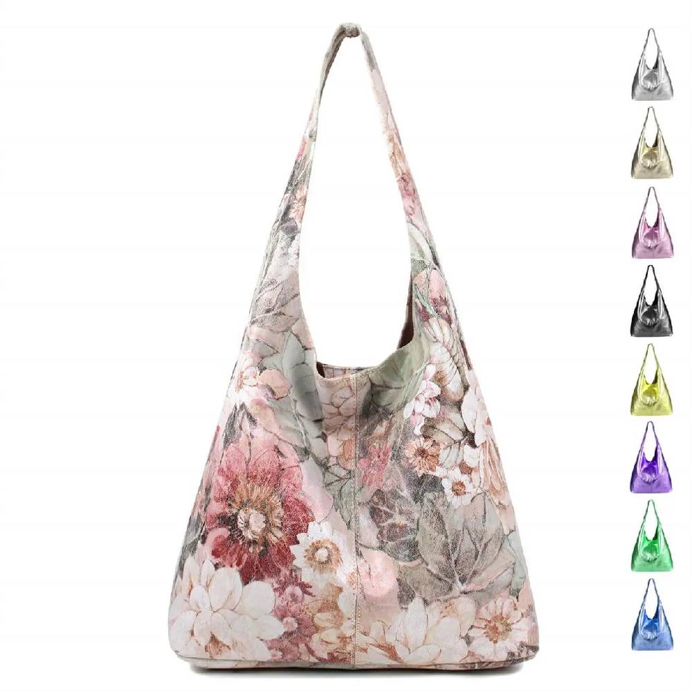 OBC MADE IN ITALY DAMEN LEDER TASCHE METALLIC Shopper Schultertasche