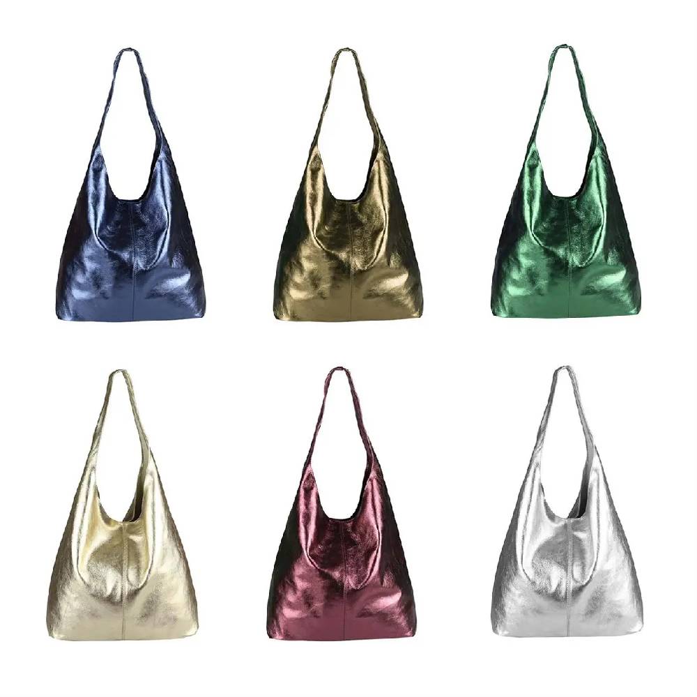 OBC MADE IN ITALY DAMEN LEDER TASCHE METALLIC Shopper Schultertasche Fabrikverkauf