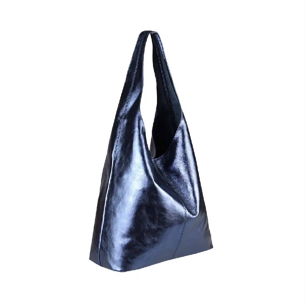 OBC MADE IN ITALY DAMEN LEDER TASCHE METALLIC Shopper Schultertasche Fabrikverkauf