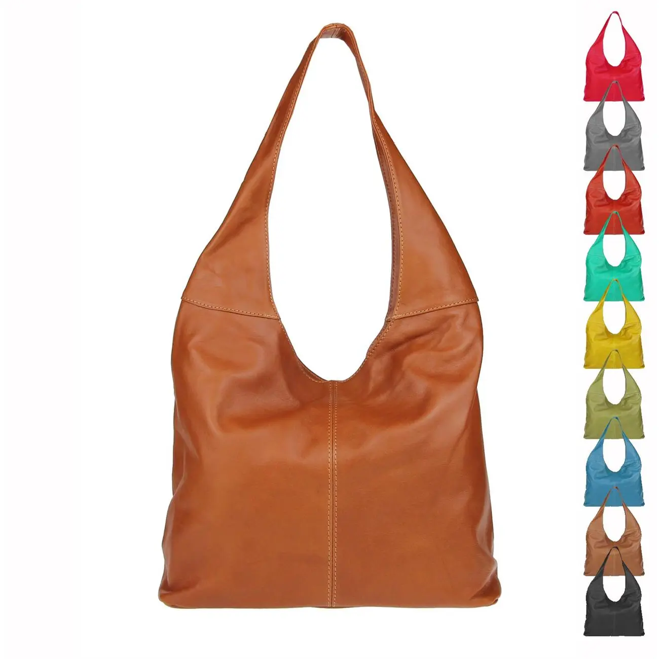 OBC Made in Italy Damen Leder Tasche Shopper Schultertasche Umhängetasche Handtasche Beuteltasche Hobo Bag Ledertasche Nappaleder