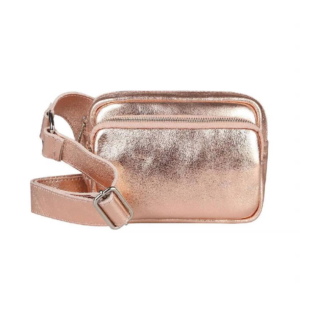 OBC Made in Italy Damen Leder Tasche Crossbody Metallic Hüfttasche Bauchtasche Umhängetasche Bodybag Schultertasche Handytasche Gürteltasche Online