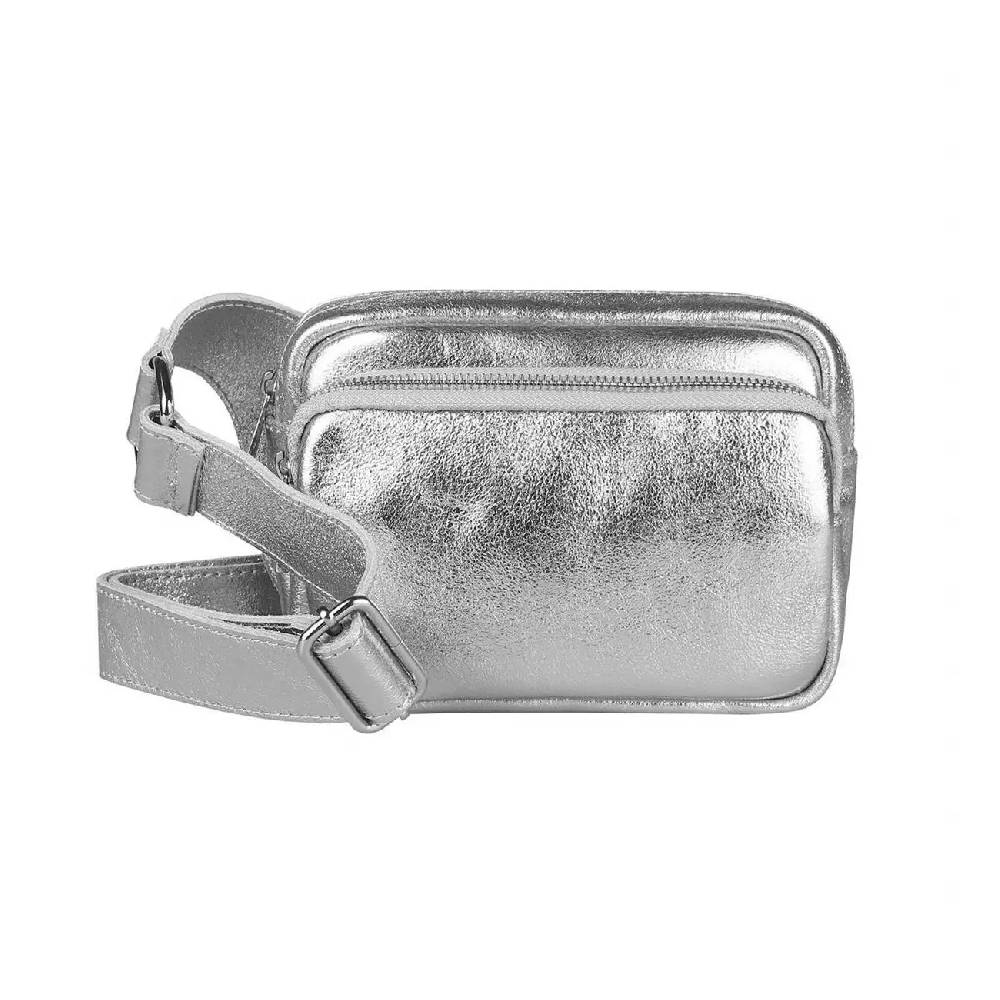 OBC Made in Italy Damen Leder Tasche Crossbody Metallic Hüfttasche Bauchtasche Umhängetasche Bodybag Schultertasche Handytasche Gürteltasche Online