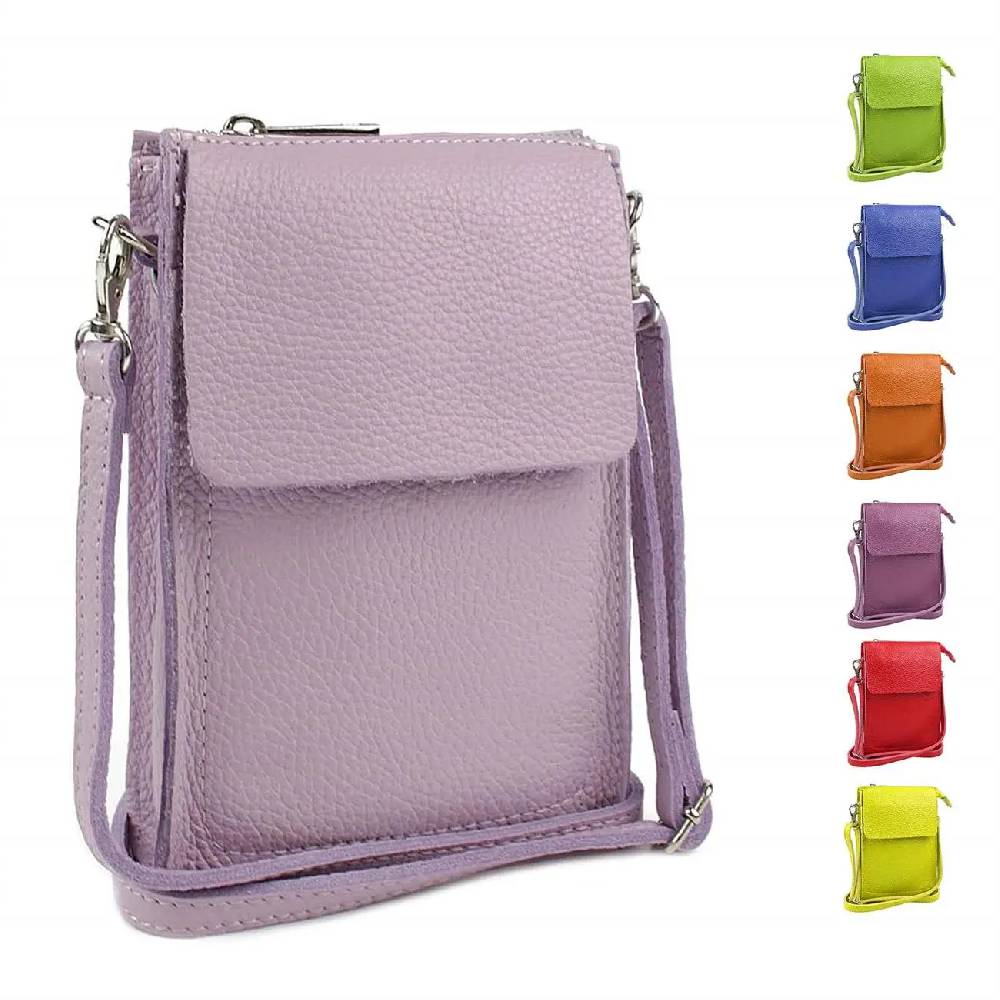 OBC Made in Italy Damen Leder Smartphone Tasche Schultertasche Handytasche Minibag Umhängetasche Geldtasche Ledertasche Crossbody Abendtasche