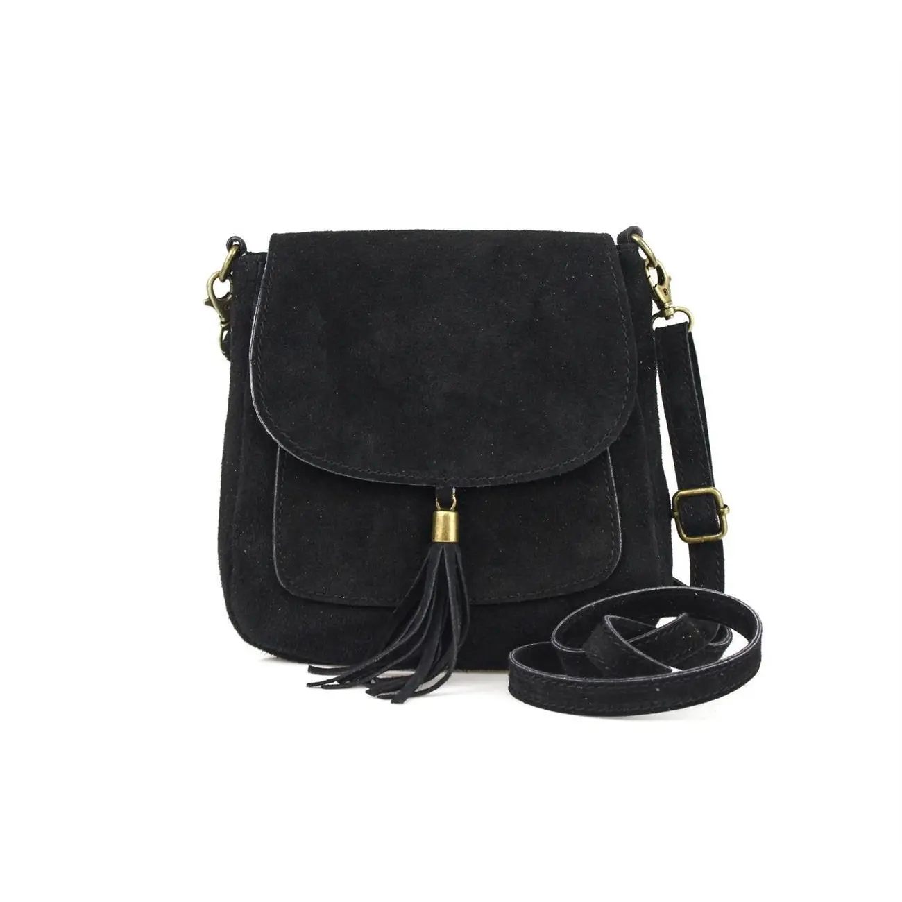 Made in Italy DAMEN LEDER TASCHE Messenger Bag Henkeltasche Wildleder Handtasche Umhängetasche Ledertasche Schultertasche Beuteltasche Fransen Cross-Over Verkauf