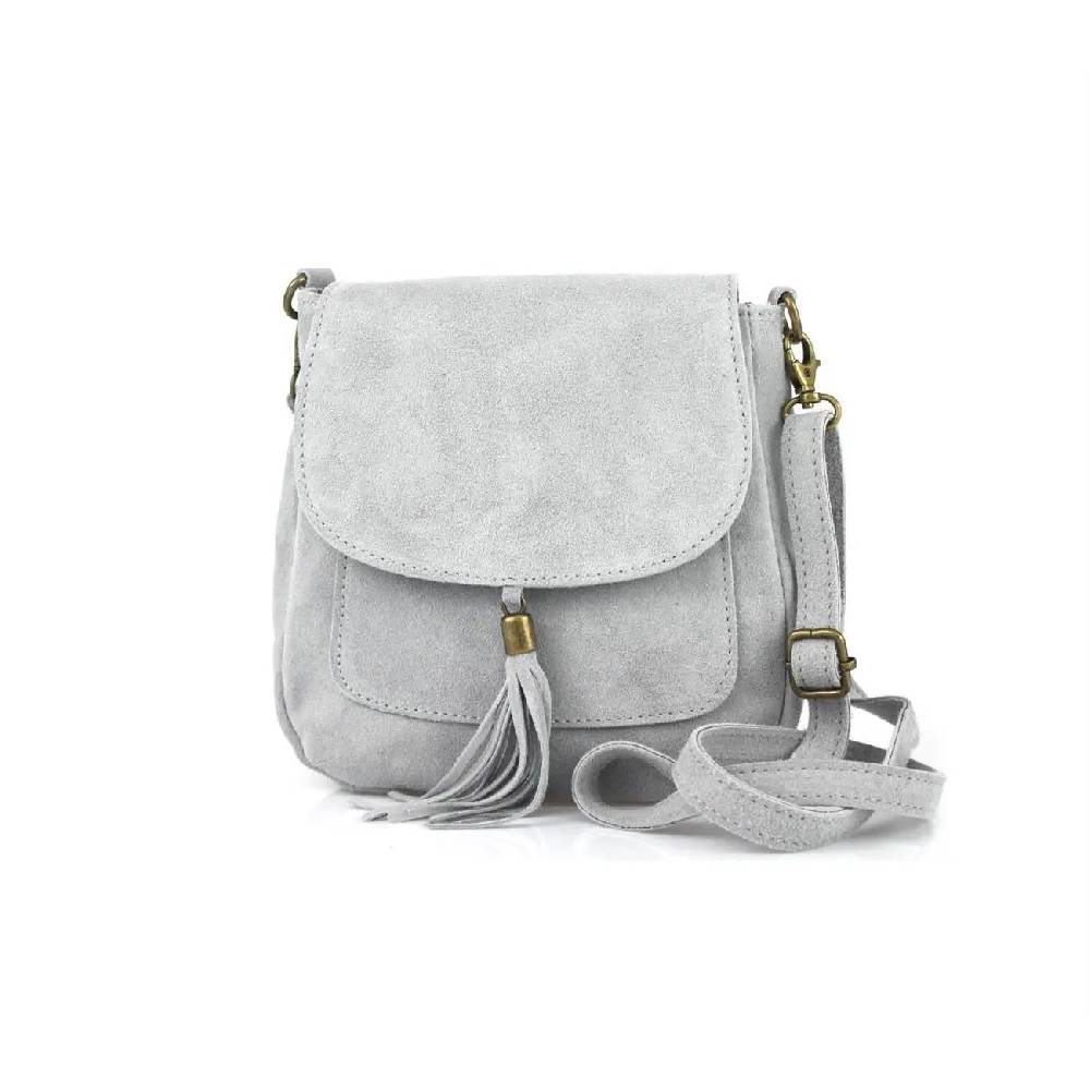 Made in Italy DAMEN LEDER TASCHE Messenger Bag Henkeltasche Wildleder Handtasche Umhängetasche Ledertasche Schultertasche Beuteltasche Fransen Cross-Over Verkauf