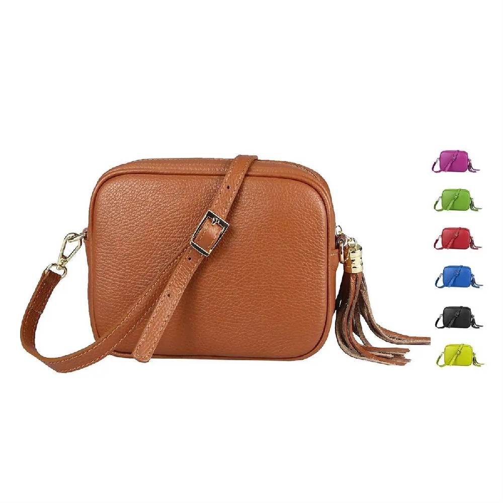 OBC Made in Italy DAMEN LEDER TASCHE Umhängetasche Schultertasche Cross-Over Crossbody Bag Glattleder Schmucktasche Fransen Ledertasche