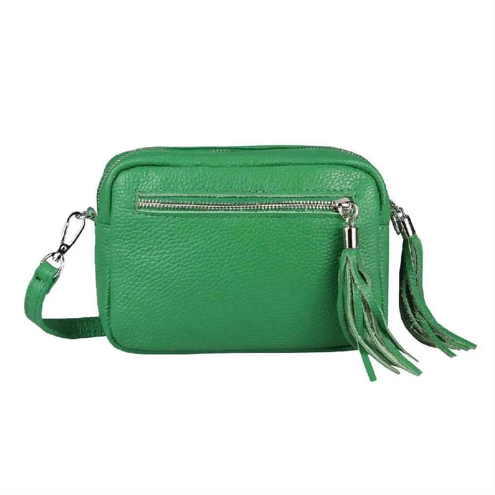 OBC Made in Italy DAMEN LEDER TASCHE Umhängetasche Schultertasche Beuteltasche Cross-Over Cross Bag Glattleder Schmucktasche Fransen Ledertasche Outlet