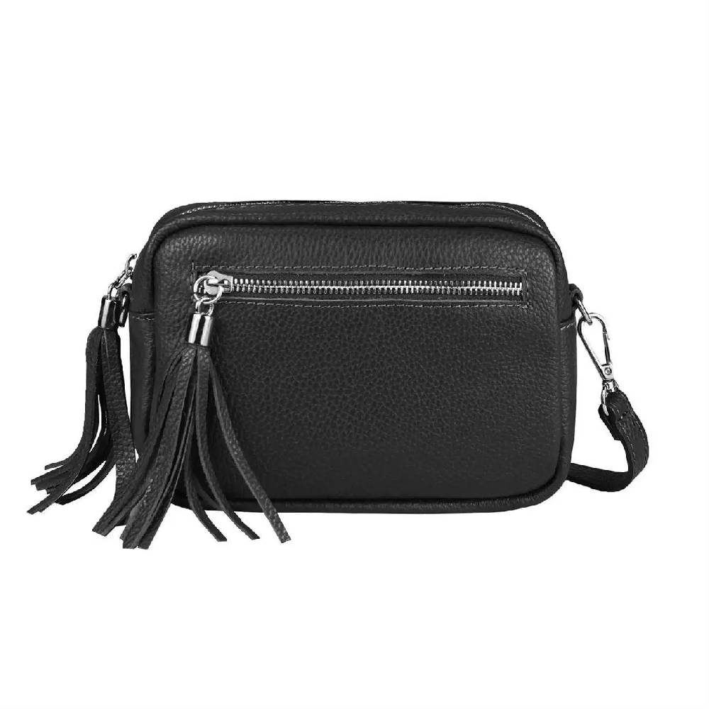 OBC Made in Italy DAMEN LEDER TASCHE Umhängetasche Schultertasche Beuteltasche Cross-Over Cross Bag Glattleder Schmucktasche Fransen Ledertasche Outlet