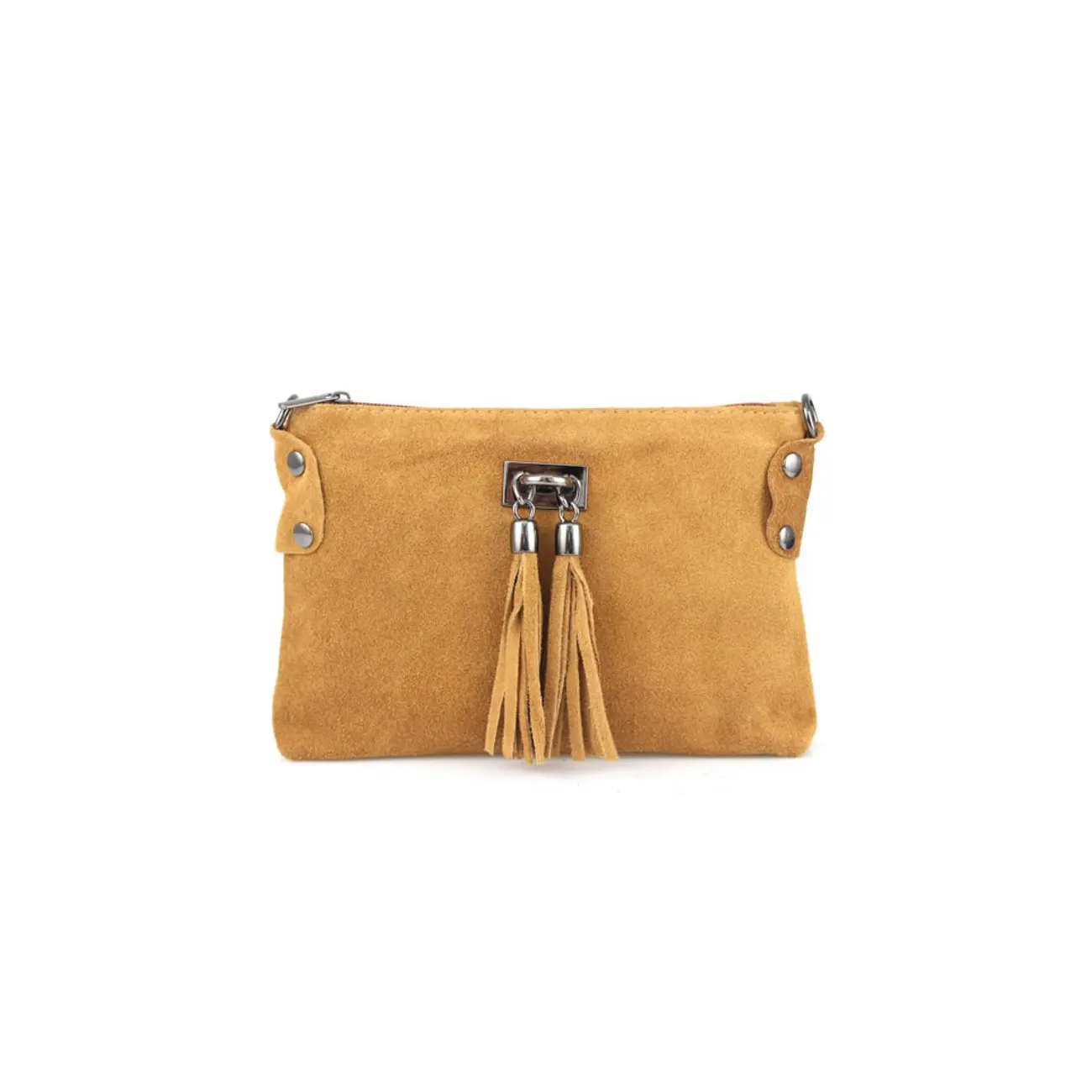 Made in Italy DAMEN LEDER Clutch TASCHE Wildleder Handtasche Umhängetasche Ledertasche Schultertasche Beuteltasche Fransen Cross-Over im Angebot