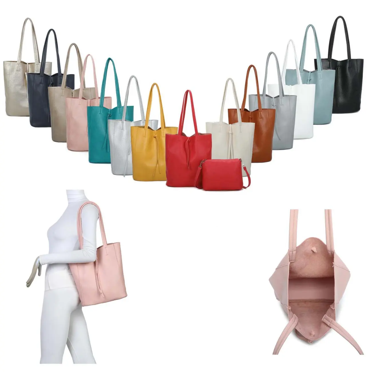 OBC Damen Tasche Set 2in1 Shopper Handtasche Crossbody Hobo Bag Schultertasche Umhängetasche Metallic Cross-Over DIN-A4