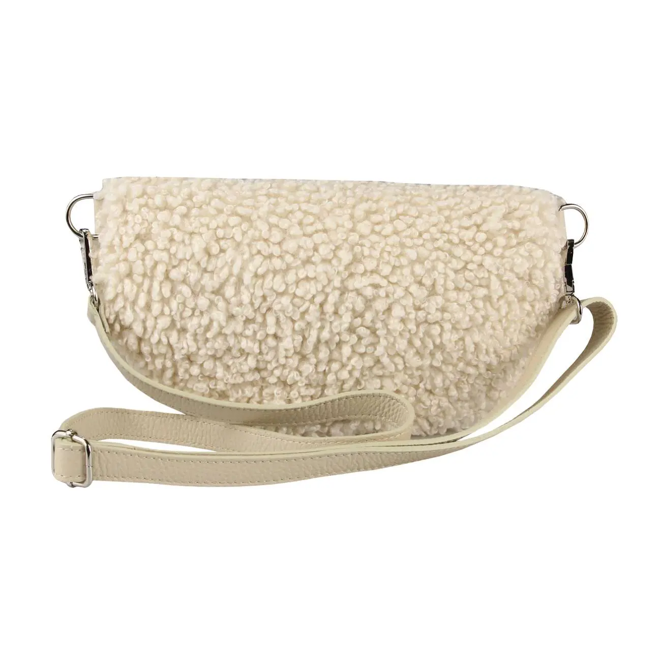 OBC Made in Italy Damen Teddyfell Tasche Leder Jeans Plüsch Bauchtasche Hüfttasche Schultertasche Bodybag Umhängetasche Crossbody Teddyplüsch Handytasche Crossbag Gürteltasche Schlussverkauf