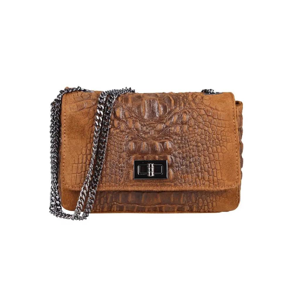 Made in Italy Damen Leder Tasche Kroko-Prägung Kette Henkeltasche Clutch Wildleder Handtasche Ledertasche Schultertasche Fabrikverkauf