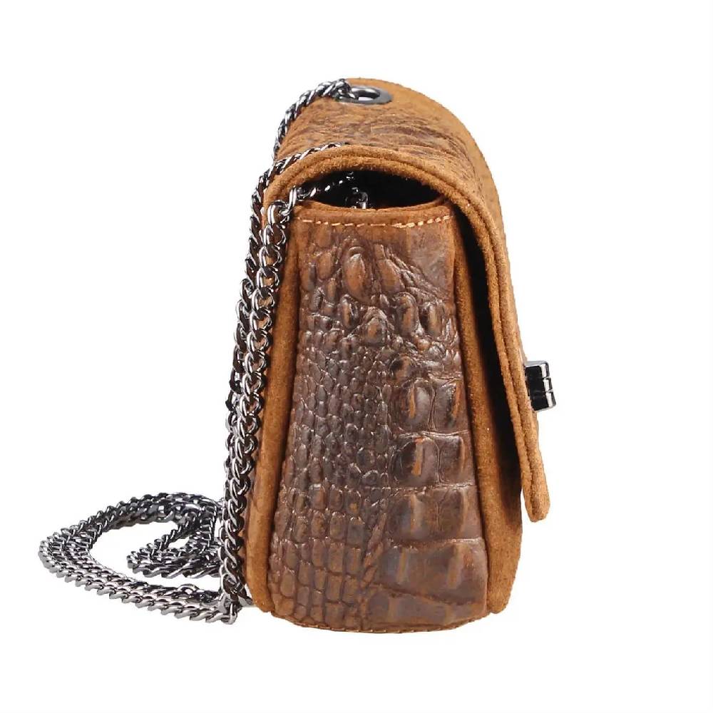 Made in Italy Damen Leder Tasche Kroko-Prägung Kette Henkeltasche Clutch Wildleder Handtasche Ledertasche Schultertasche Fabrikverkauf
