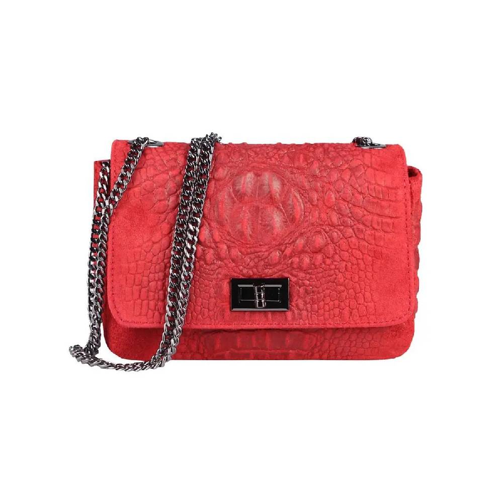 Made in Italy Damen Leder Tasche Kroko-Prägung Kette Henkeltasche Clutch Wildleder Handtasche Ledertasche Schultertasche Fabrikverkauf