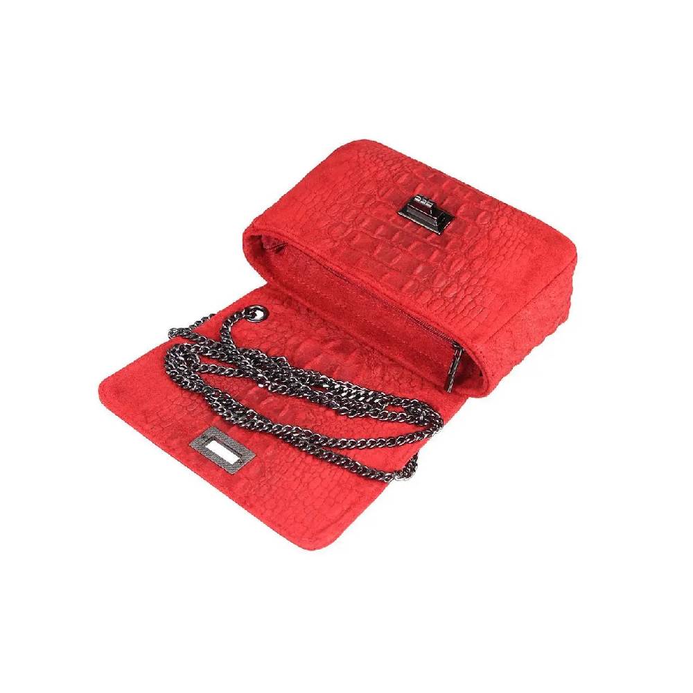 Made in Italy Damen Leder Tasche Kroko-Prägung Kette Henkeltasche Clutch Wildleder Handtasche Ledertasche Schultertasche Fabrikverkauf