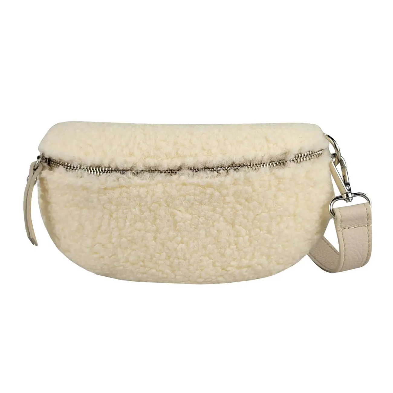 Made in Italy DAMEN LEDER Gürteltasche Crossbody Teddyfell Bauchtasche Hüfttasche Kunstfell Umhängetasche Brusttasche CrossOver Bodybag Schultertasche Teddy Pelz Fell Plüsch Schlussverkauf