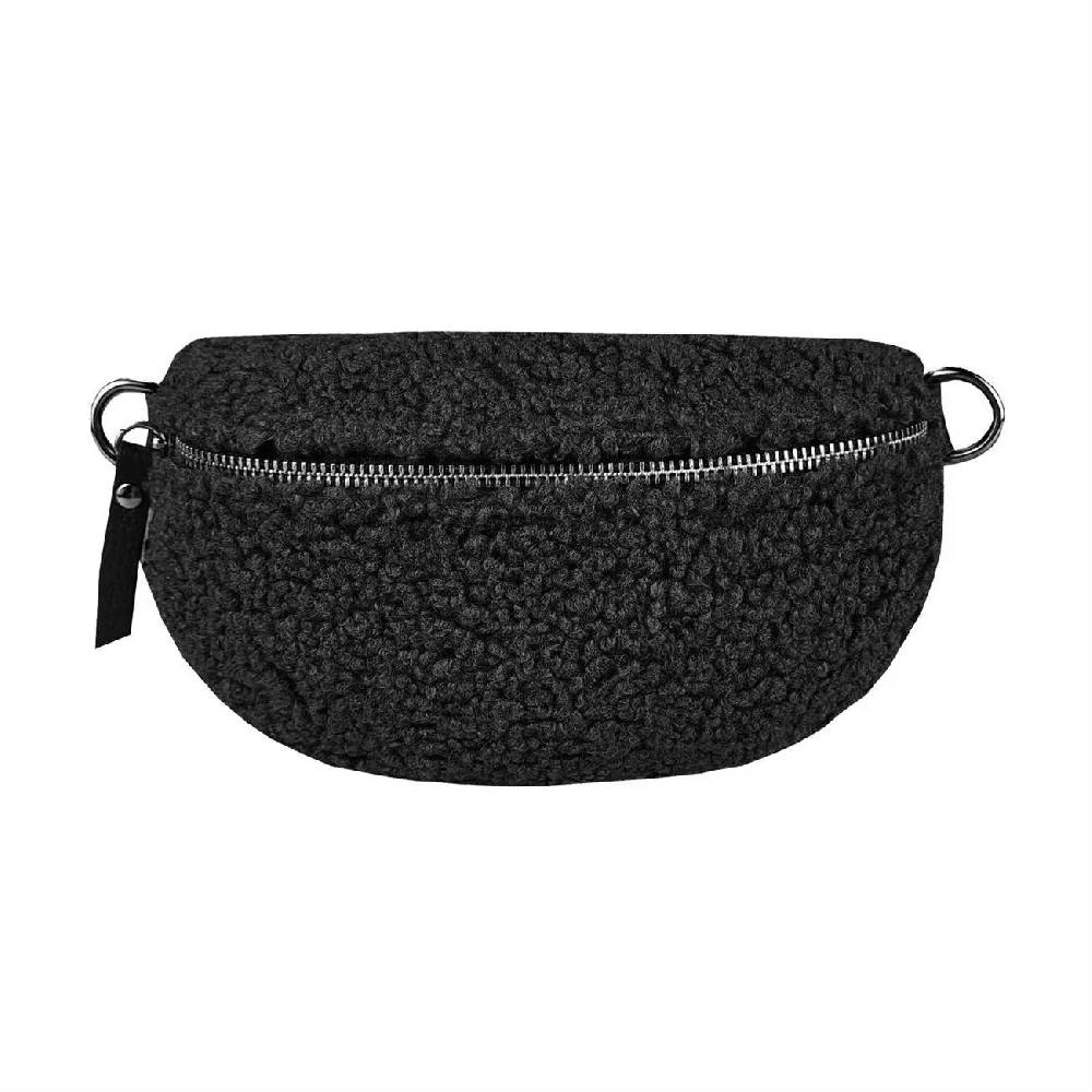 Made in Italy DAMEN LEDER Gürteltasche Crossbody Teddyfell Bauchtasche Hüfttasche Kunstfell Umhängetasche Brusttasche CrossOver Bodybag Schultertasche Teddy Pelz Fell Plüsch Schlussverkauf