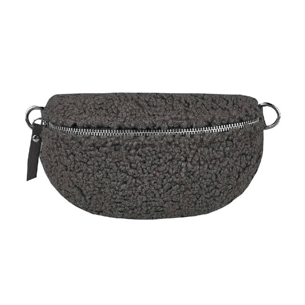 Made in Italy DAMEN LEDER Gürteltasche Crossbody Teddyfell Bauchtasche Hüfttasche Kunstfell Umhängetasche Brusttasche CrossOver Bodybag Schultertasche Teddy Pelz Fell Plüsch Schlussverkauf