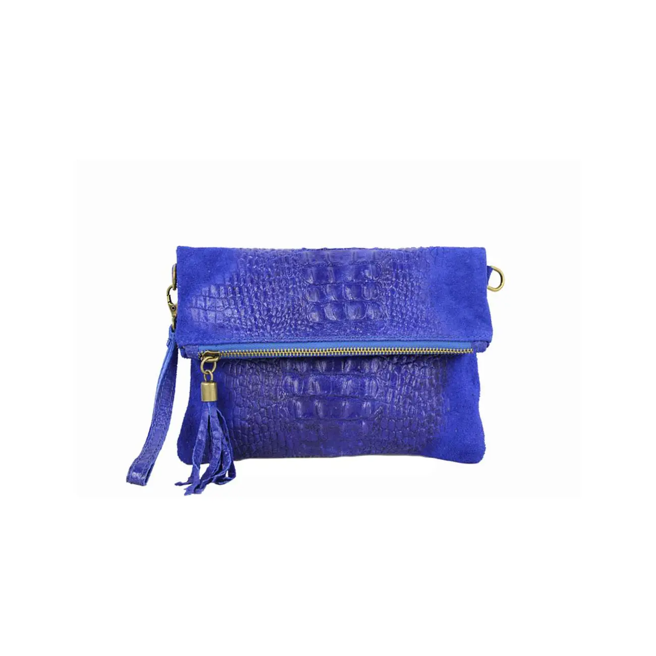 OBC Made in Italy DAMEN echt LEDER Clutch TASCHE Kroko Wildleder Handtasche Umhängetasche Ledertasche Schultertasche Fransen Cross-Over Blitzverkäufe