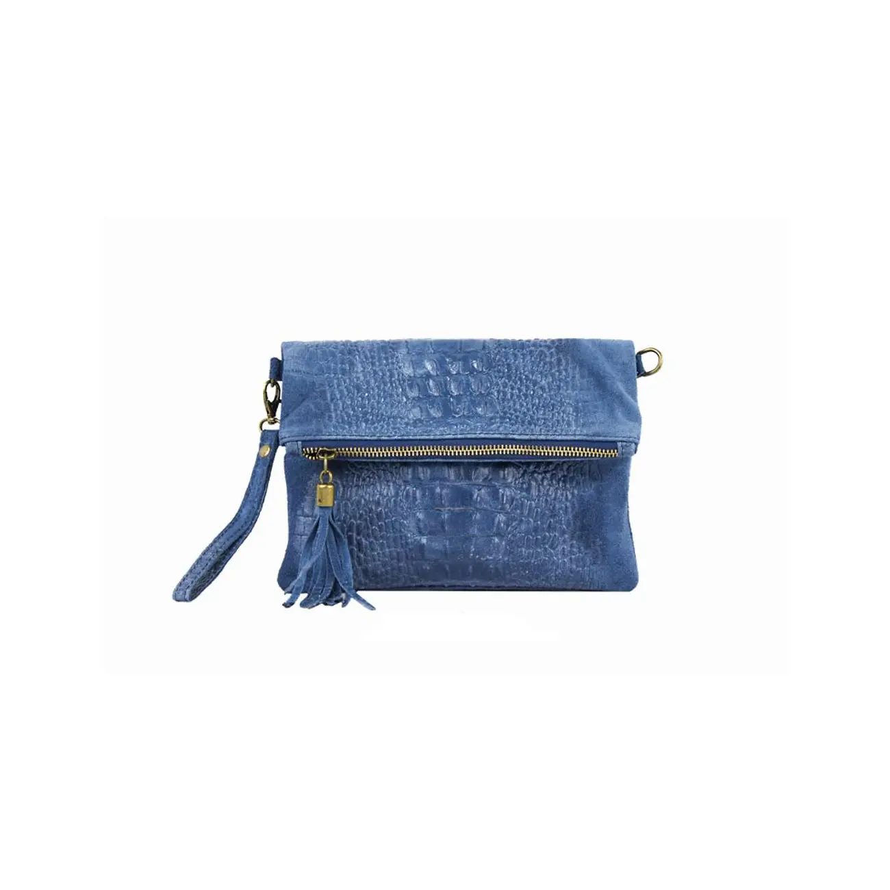 OBC Made in Italy DAMEN echt LEDER Clutch TASCHE Kroko Wildleder Handtasche Umhängetasche Ledertasche Schultertasche Fransen Cross-Over Blitzverkäufe