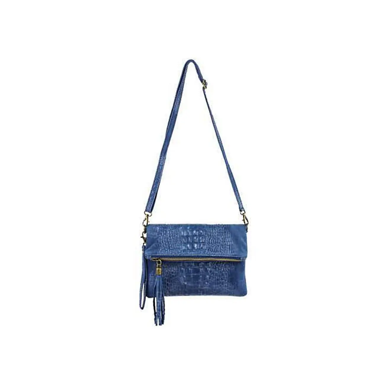 OBC Made in Italy DAMEN echt LEDER Clutch TASCHE Kroko Wildleder Handtasche Umhängetasche Ledertasche Schultertasche Fransen Cross-Over Blitzverkäufe