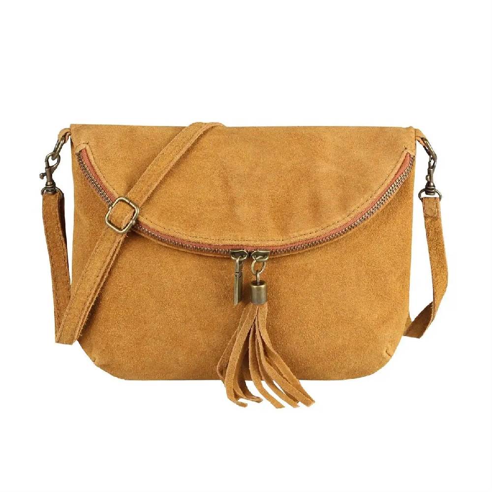 Made in Italy DAMEN LEDER TASCHE Henkeltasche Wildleder Handtasche Umhängetasche Ledertasche Schultertasche Beuteltasche Fransen Cross-Over Clutchtasche Hotsell