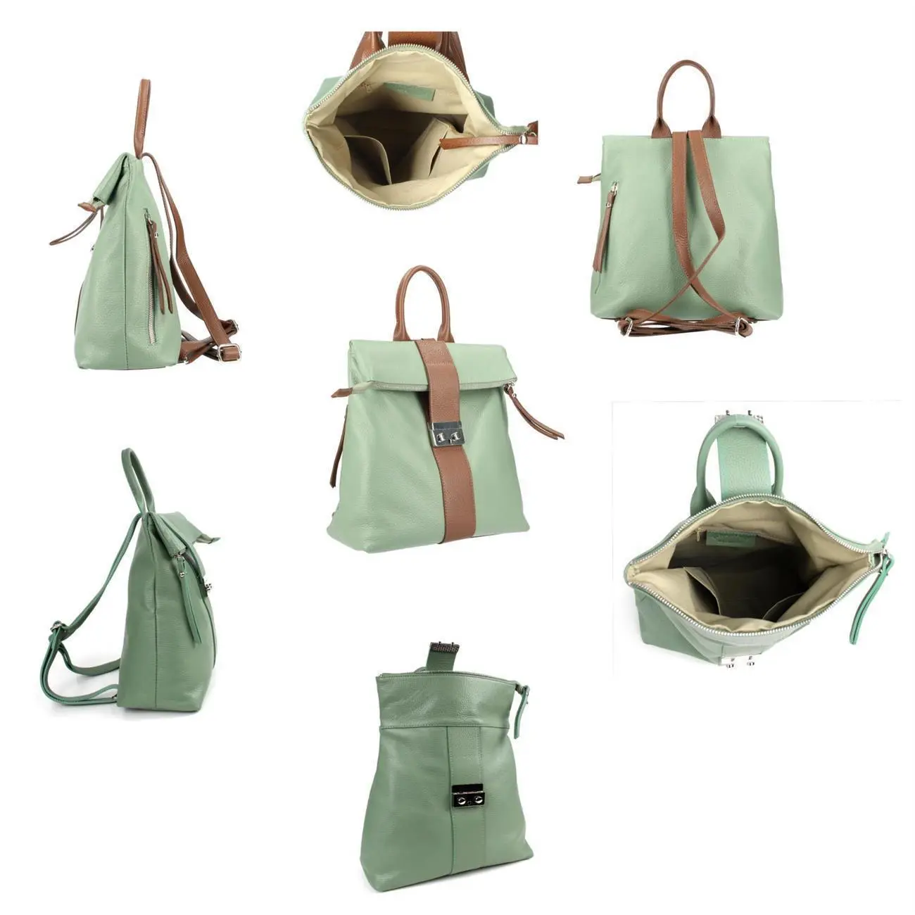 Made in Italy XL Damen Leder Roll Top Rucksack Cityrucksack Shopper Handtasche Schultertasche Ledertasche Freizeitrucksack Tasche im Angebot