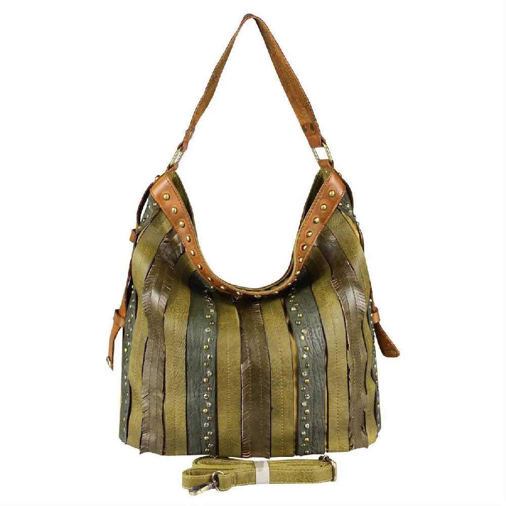 OBC DAMEN TASCHE HANDTASCHE Hobo Bag Schultertasche Nietentasche Shopper Strasssteine Umhängetasche Henkeltasche Beuteltasche Kunst-Leder Auslauf