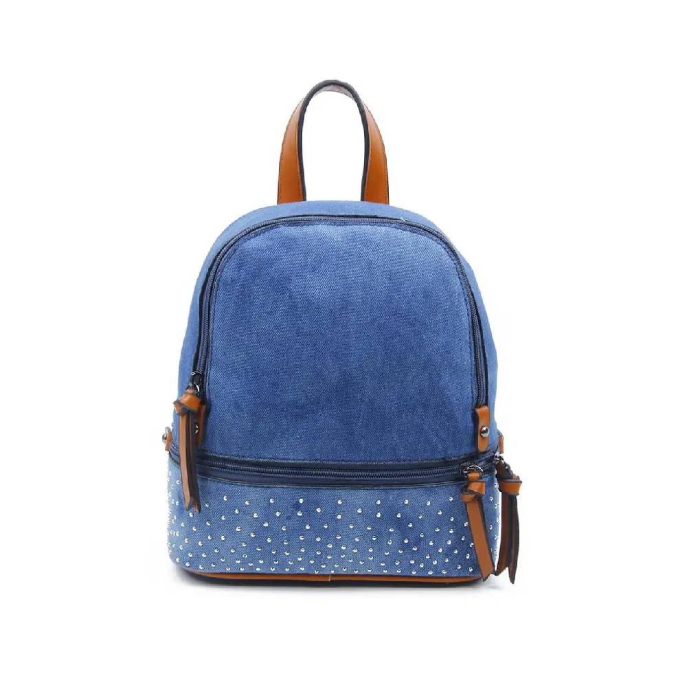 OBC DAMEN MÄDCHEN JEANS RUCKSACK BACKPACK Strasssteine Glitzer Denim Baumwolle Cityrucksack Stadtrucksack Schultertasche Handtasche Günstiger Verkauf