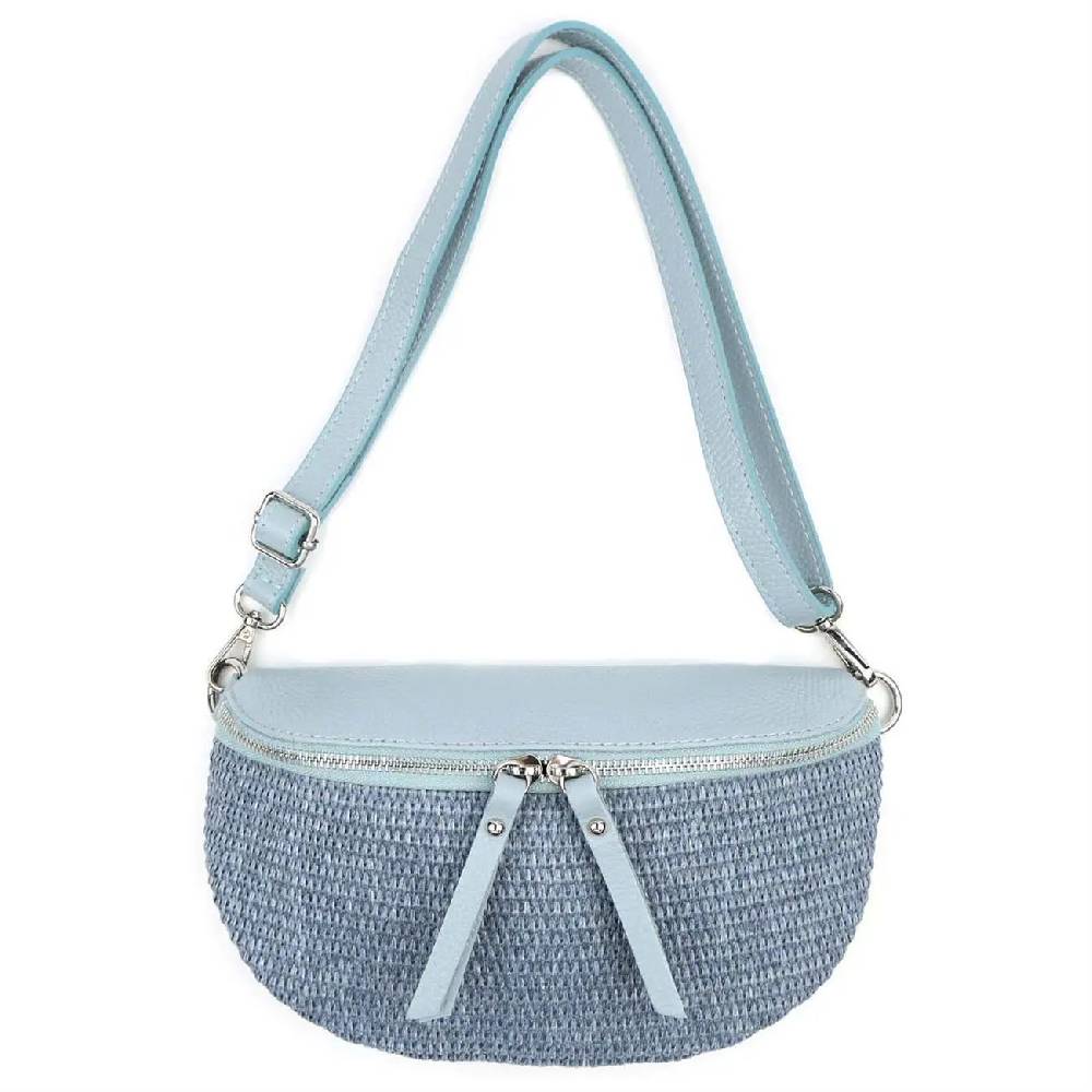 Made in Italy Damen Leder Tasche Basttasche Schultertasche Gürteltasche Sommer Strandtasche Crossbody Bauchtasche Umhängetasche Cross-Over Bodybag Handytasche Geflochten Bast Abendtasche Blitzverkäufe