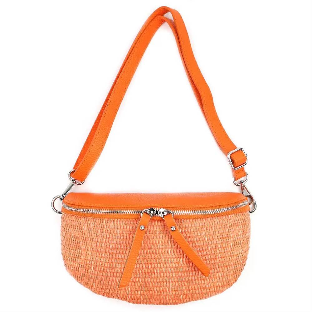 Made in Italy Damen Leder Tasche Basttasche Schultertasche Gürteltasche Sommer Strandtasche Crossbody Bauchtasche Umhängetasche Cross-Over Bodybag Handytasche Geflochten Bast Abendtasche Blitzverkäufe