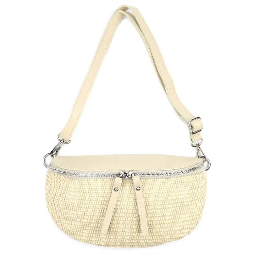 Made in Italy Damen Leder Tasche Basttasche Schultertasche Gürteltasche Sommer Strandtasche Crossbody Bauchtasche Umhängetasche Cross-Over Bodybag Handytasche Geflochten Bast Abendtasche Blitzverkäufe