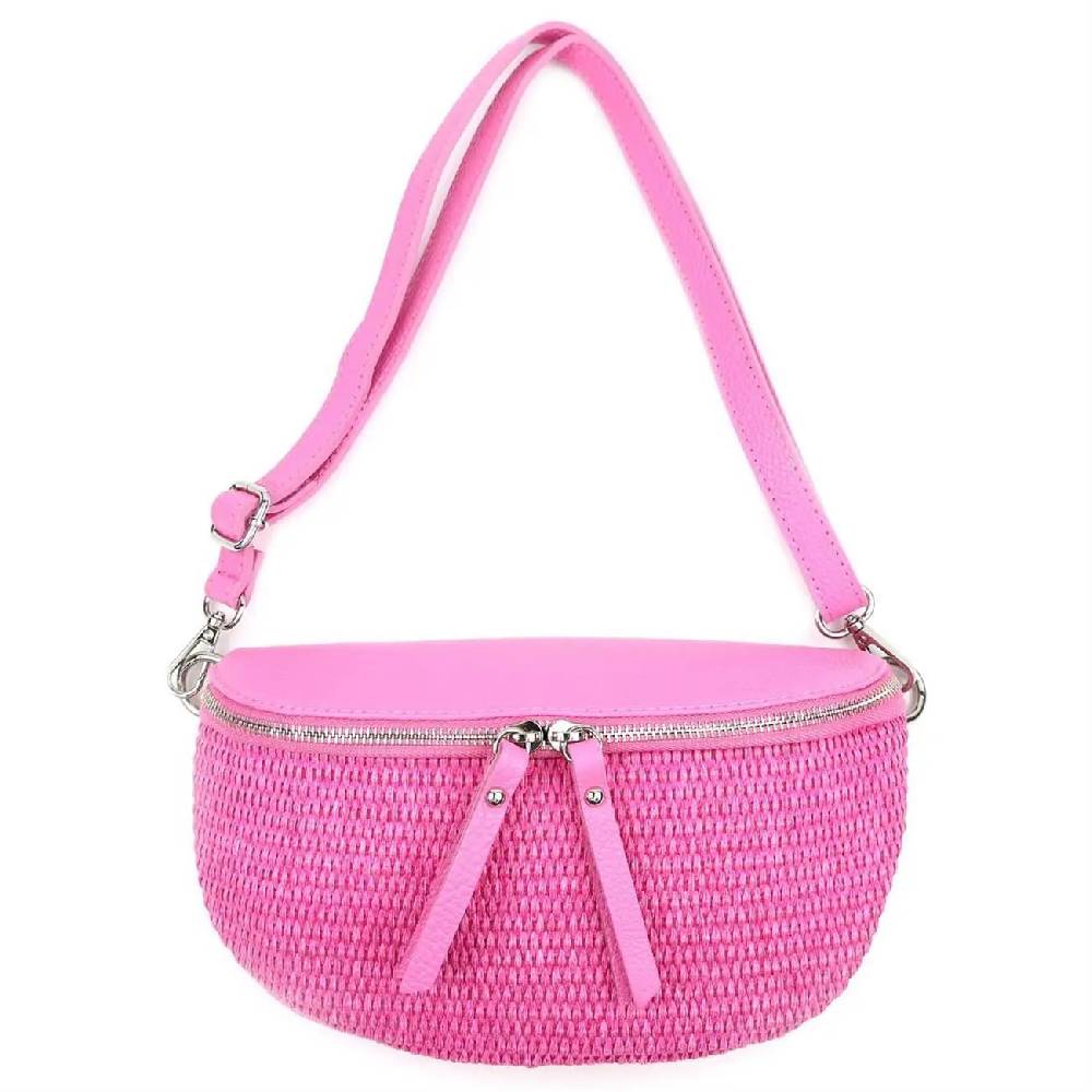 Made in Italy Damen Leder Tasche Basttasche Schultertasche Gürteltasche Sommer Strandtasche Crossbody Bauchtasche Umhängetasche Cross-Over Bodybag Handytasche Geflochten Bast Abendtasche Blitzverkäufe