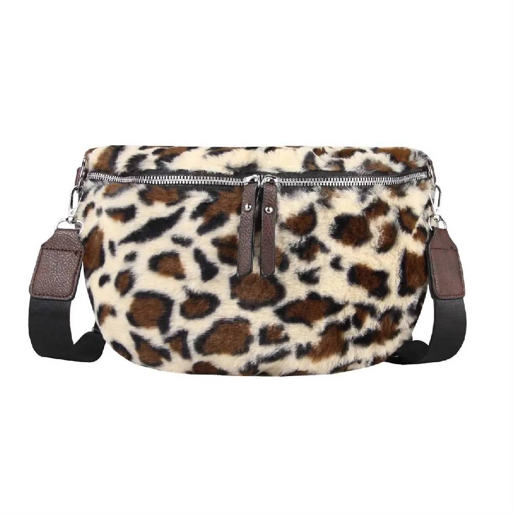 OBC DAMEN LEOPARDEN PRINT Tasche Teddyfell Plüsch Bauchtasche Hüfttasche Schultertasche Fell Bodybag Umhängetasche Crossbody Teddyplüsch Handytasche Crossbag Gürteltasche Wintertasche Online