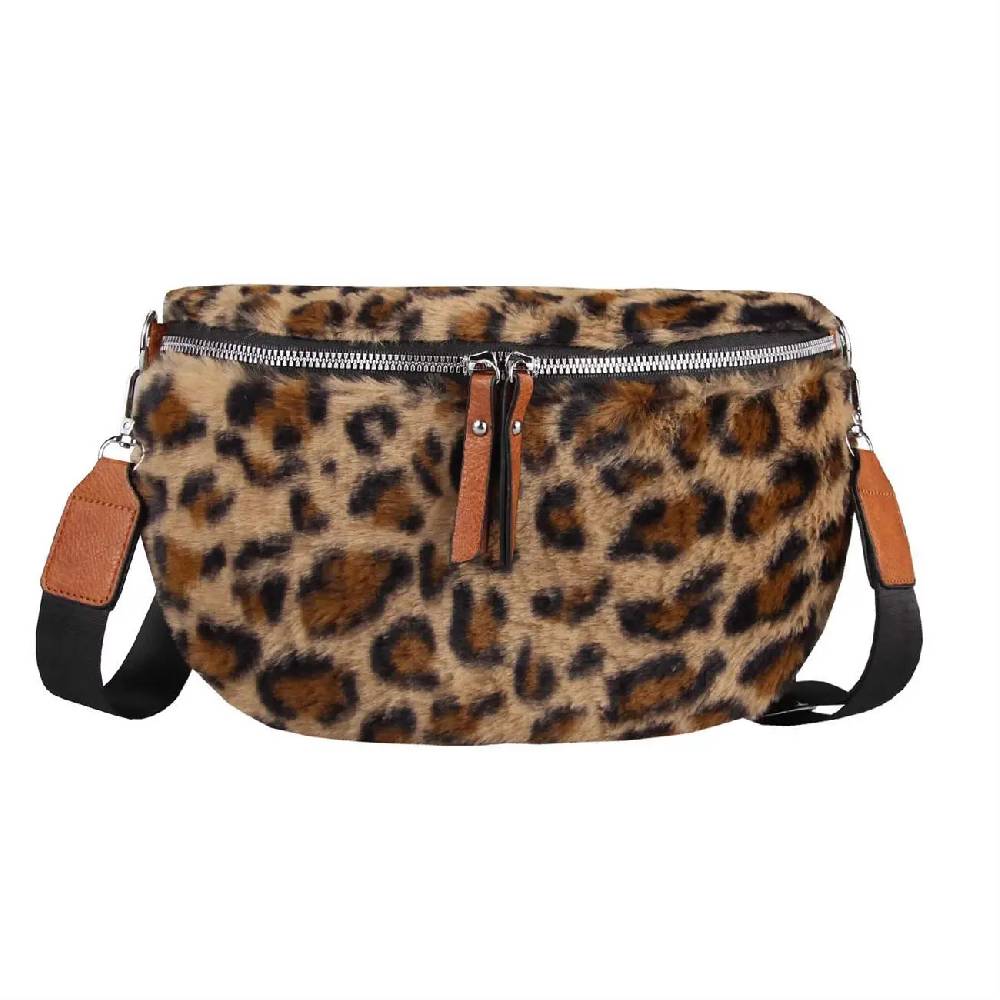 OBC DAMEN LEOPARDEN PRINT Tasche Teddyfell Plüsch Bauchtasche Hüfttasche Schultertasche Fell Bodybag Umhängetasche Crossbody Teddyplüsch Handytasche Crossbag Gürteltasche Wintertasche Online