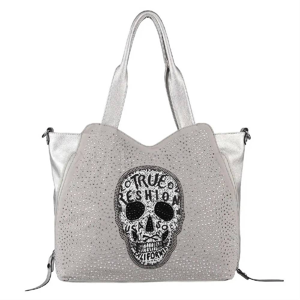 OBC XXL Damen Totenkopf Tasche Handtasche Skulls Shopper Beuteltasche Schultertasche Umhängetache Reisetasche Weekender Schädel Gothic Bag Günstiger Verkauf