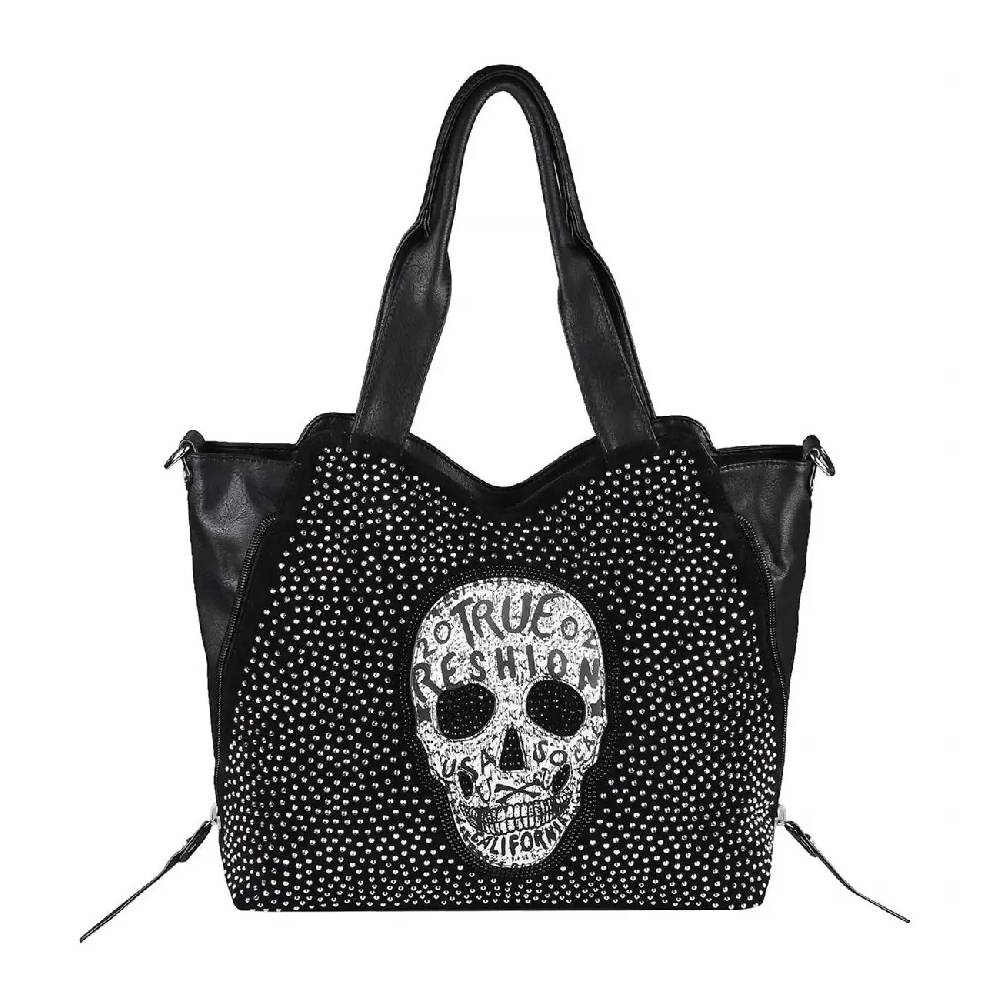 OBC XXL Damen Totenkopf Tasche Handtasche Skulls Shopper Beuteltasche Schultertasche Umhängetache Reisetasche Weekender Schädel Gothic Bag Günstiger Verkauf