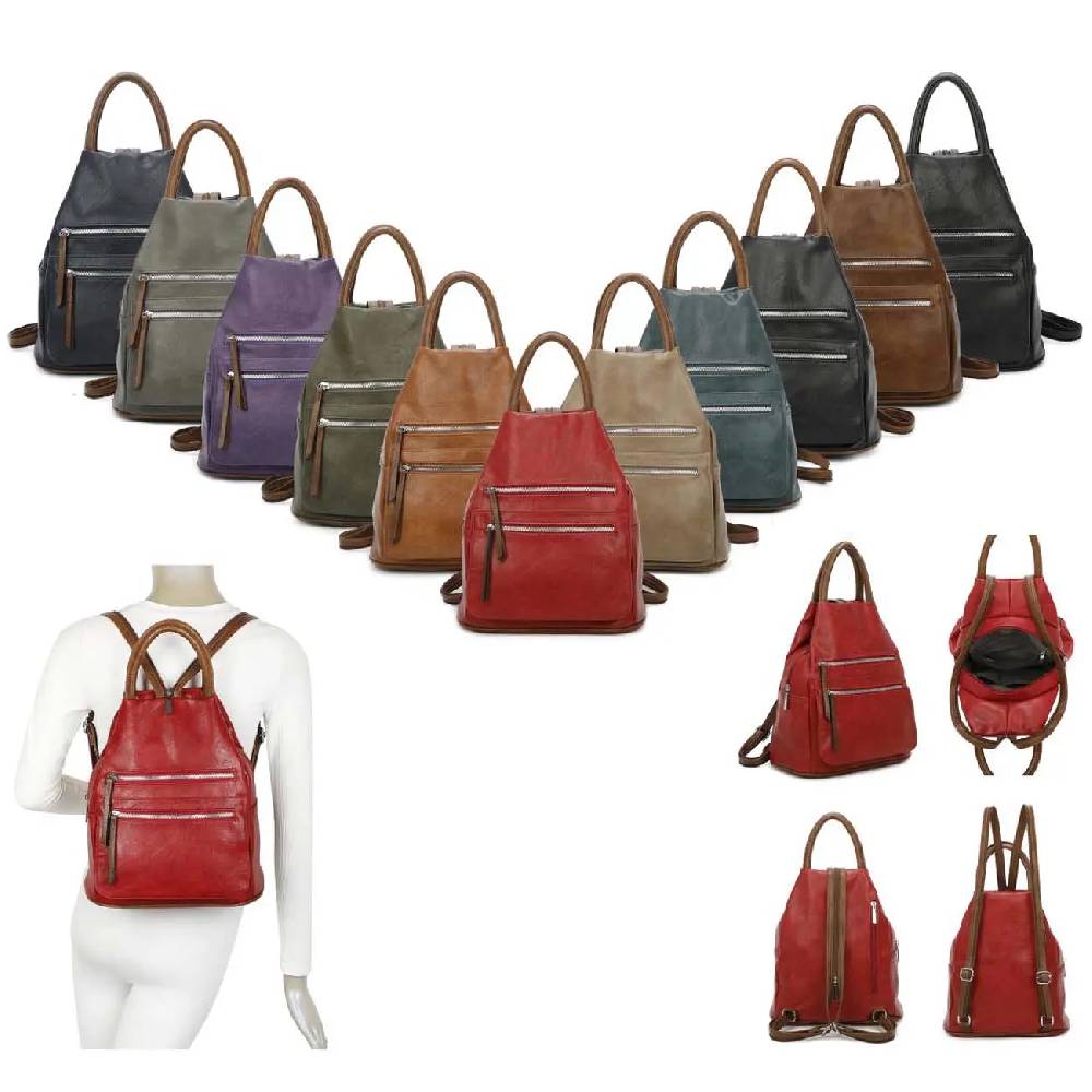 Damen Rucksack Tasche Schultertasche Handtasche Cityrucksack Leder Optik Daypack Tagesrucksack Backpack Freizeitrucksack Arbeitsrucksack