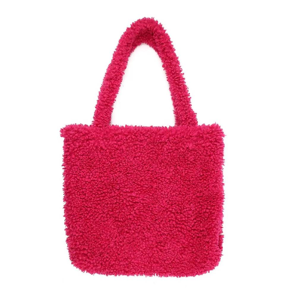 Made in Italy Damen Teddyfell Tasche Shopper Tote Bag Handtasche Plüsch Schultertasche Teddytasche Pelz Damentasche Felltasche Wintertasche Meist gekauft