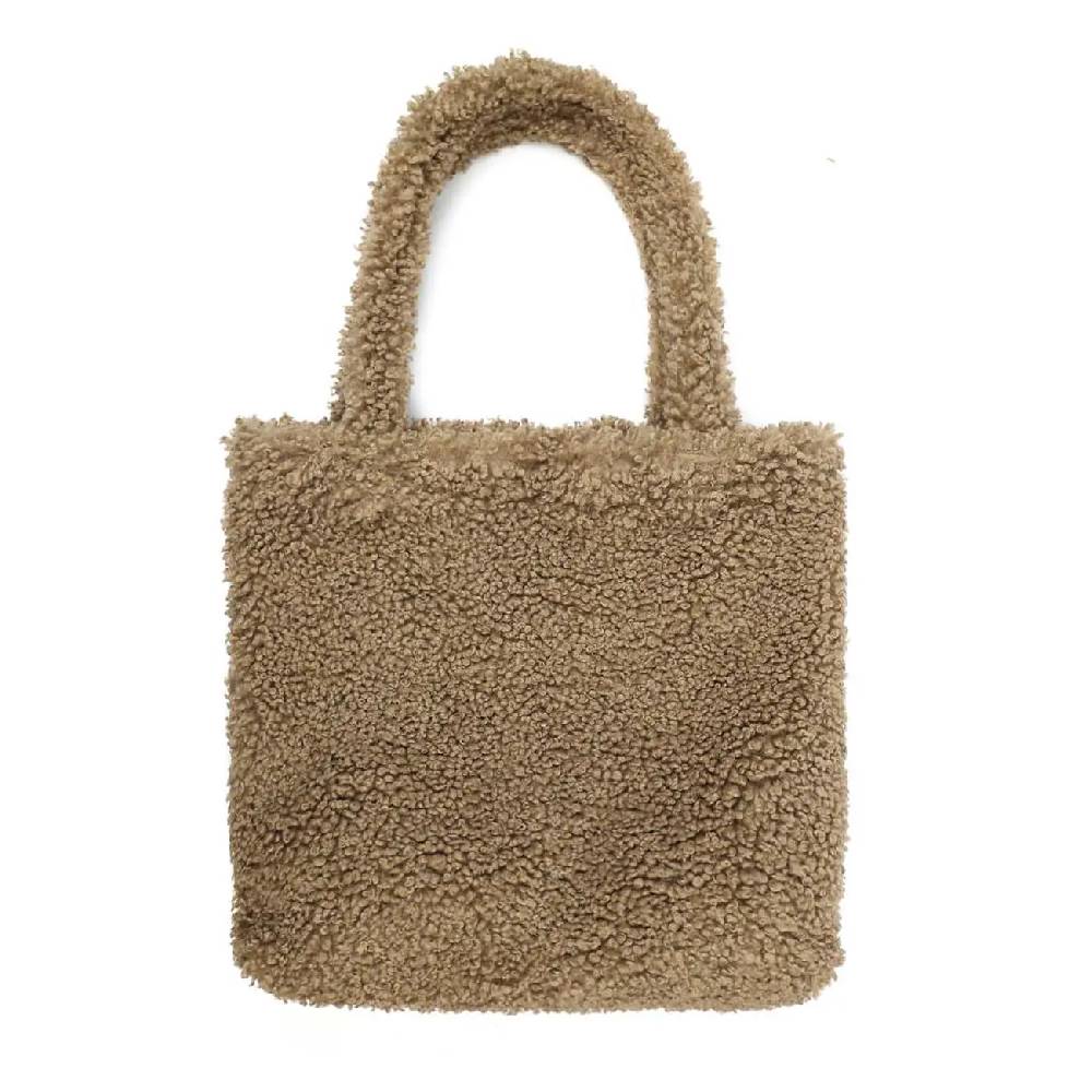 Made in Italy Damen Teddyfell Tasche Shopper Tote Bag Handtasche Plüsch Schultertasche Teddytasche Pelz Damentasche Felltasche Wintertasche Meist gekauft