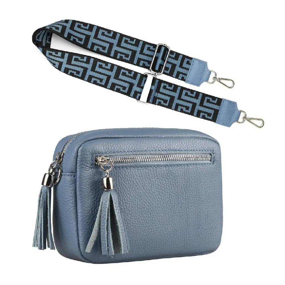 OBC Made in Italy DAMEN LEDER TASCHE mit extra breitem Zusatz Tragegurt Umhängetasche Schultertasche Beuteltasche Cross-Over Cross Bag Glattleder Schmucktasche Fransen Ledertasche Letzte 3 Tage