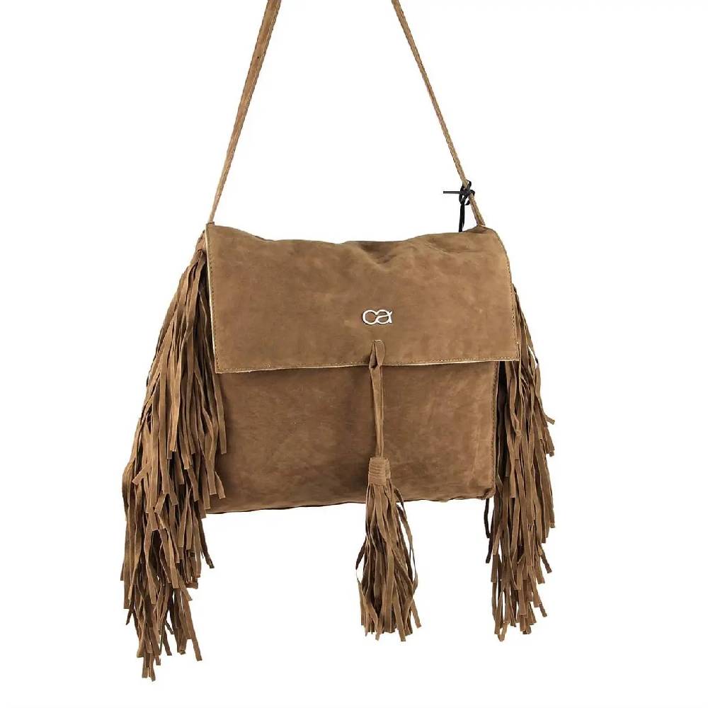 ital-design Fransen Damentasche Schultertasche Umhängetasche Tasche Beutel Beuteltasche Trend-Bags PU Wildleder im Angebot