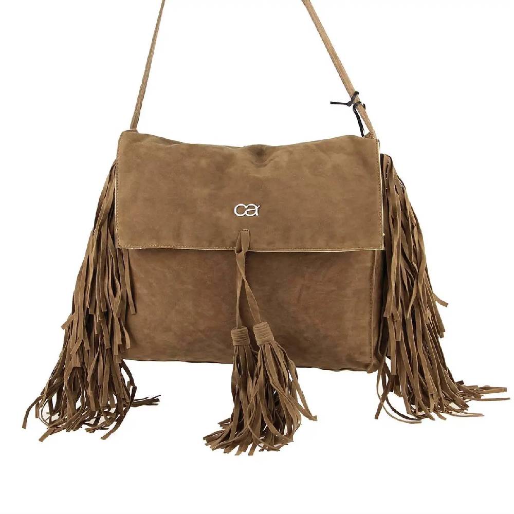 ital-design Fransen Damentasche Schultertasche Umhängetasche Tasche Beutel Beuteltasche Trend-Bags PU Wildleder im Angebot