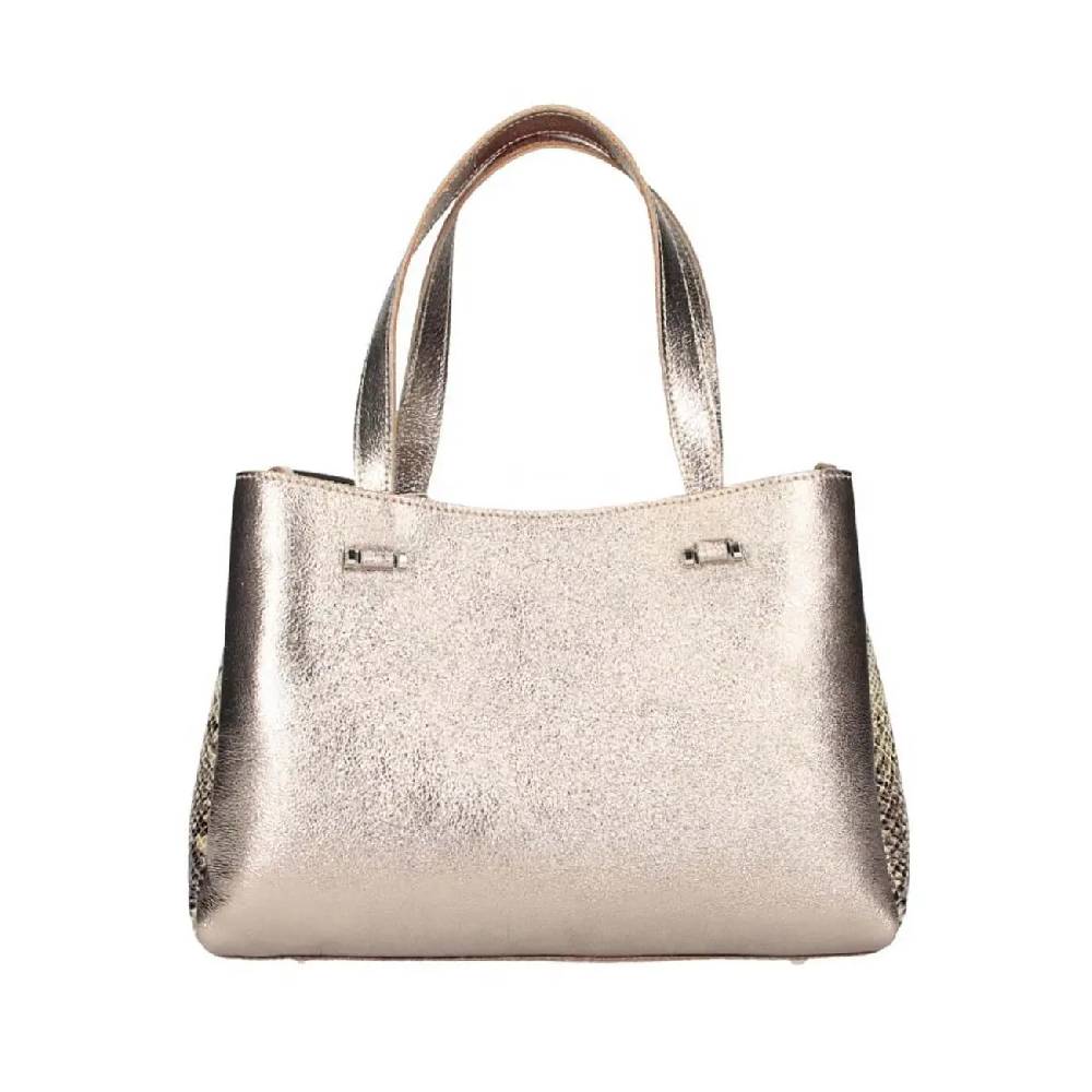 Made in Italy DAMEN LEDERTASCHE Shopper Schultertasche Handtasche Umhängetasche Metallic Python Muster Meist gekauft