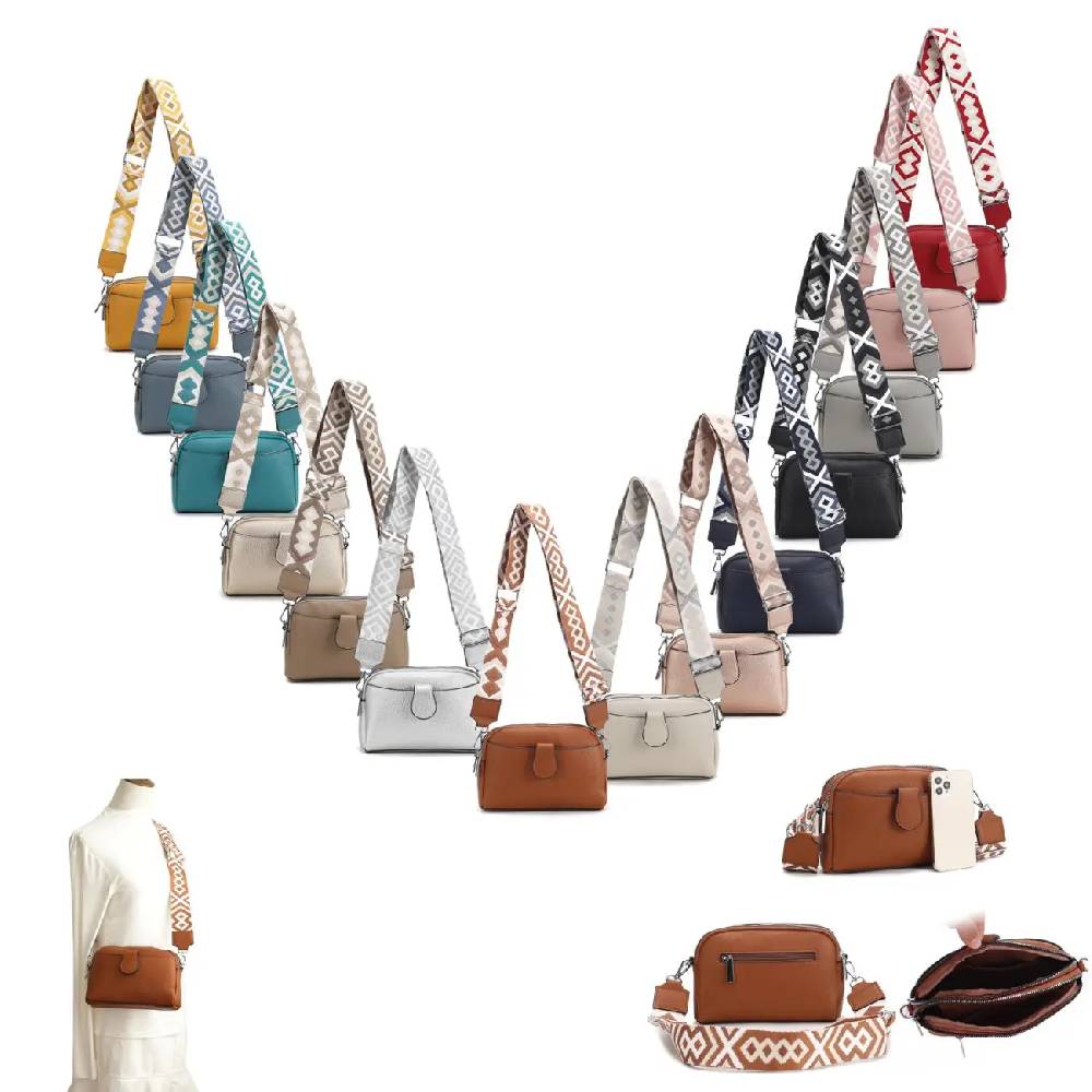 OBC Damen Tasche Crossbody Umhängetasche Bodybag Schultertasche Metallic Handytasche Crossover Kunstleder Handtasche Reise