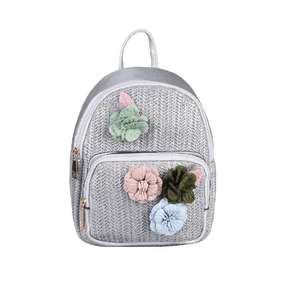 ital-design DAMEN BLUMEN MINI-RUCKSACK Backpack Tasche Daypack Cityrucksack Leder Optik Schultertasche Flechtoptik Stadtrucksack Online