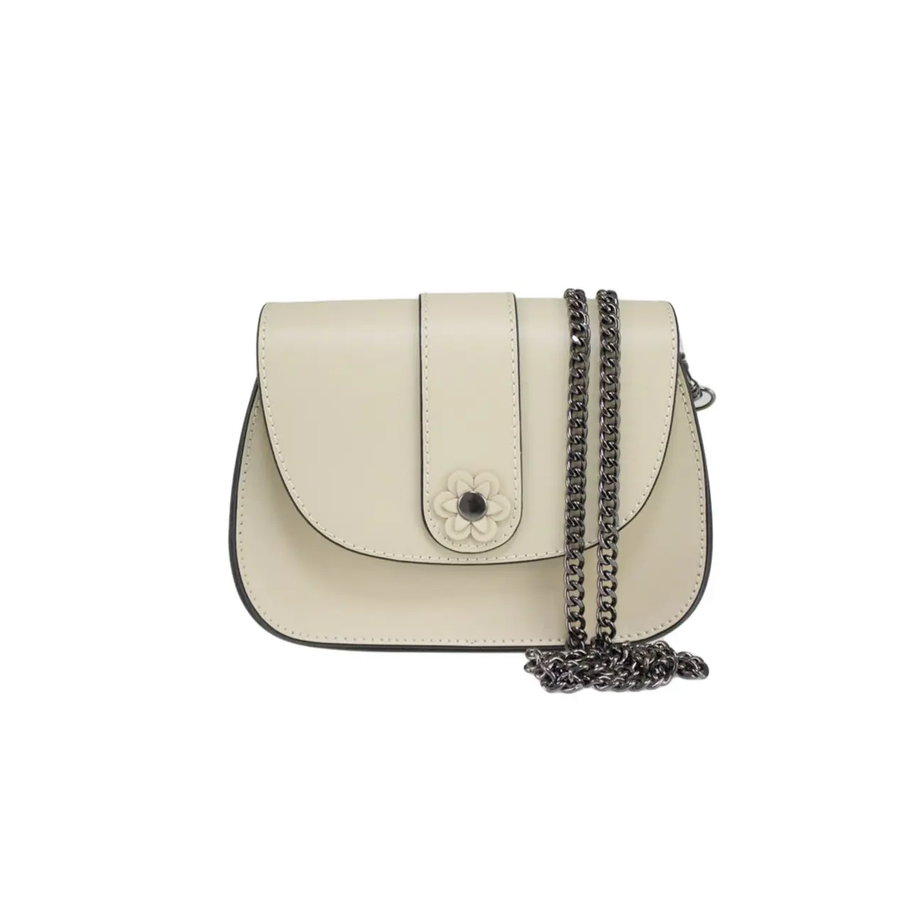 Made in Italy DAMEN LEDER TASCHE Clutch mit BLUME Applikation & Kette Umhängetasche Ledertasche Schultertasche Cross-Over Schmucktasche Nieten Messenger Bag Outlet
