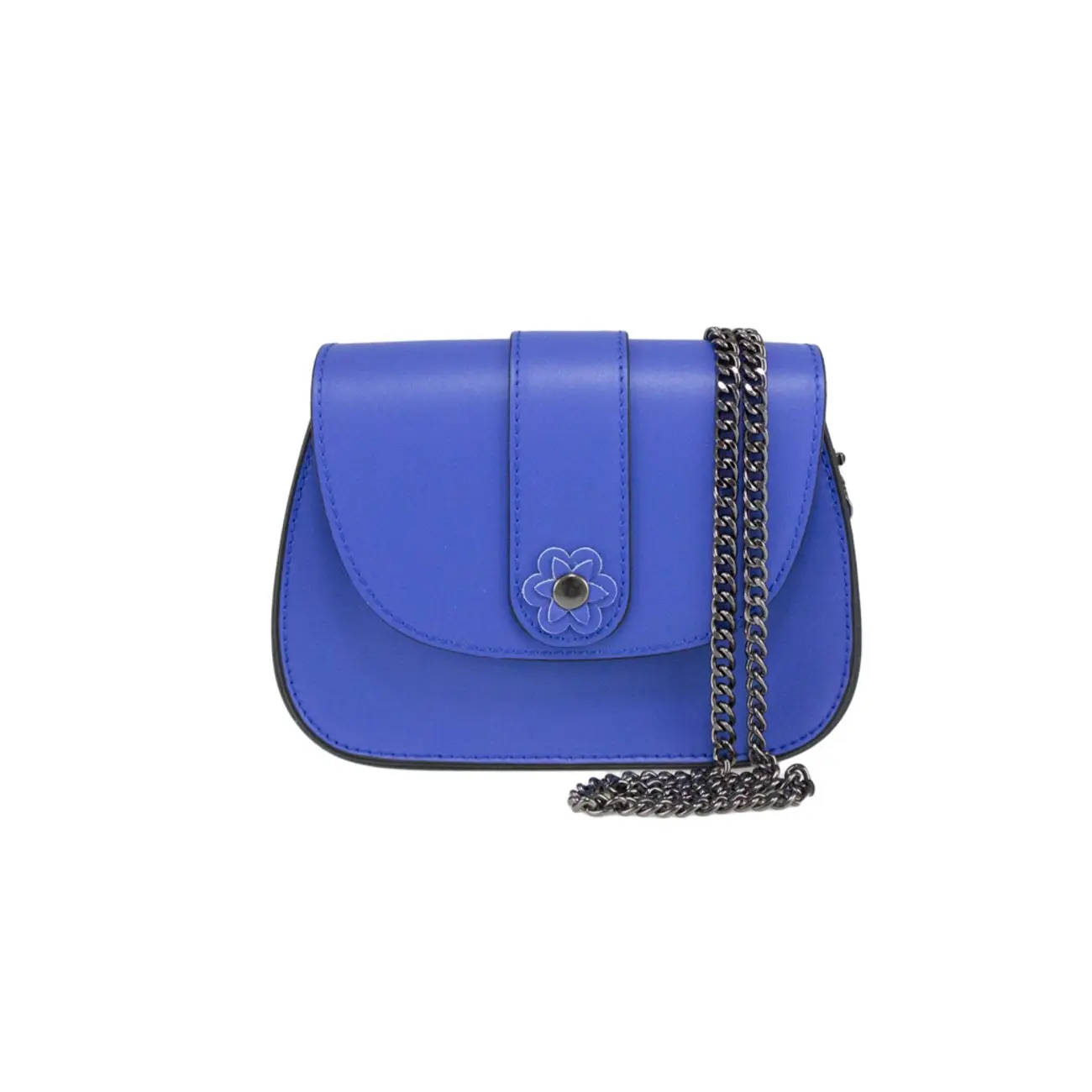 Made in Italy DAMEN LEDER TASCHE Clutch mit BLUME Applikation & Kette Umhängetasche Ledertasche Schultertasche Cross-Over Schmucktasche Nieten Messenger Bag Outlet