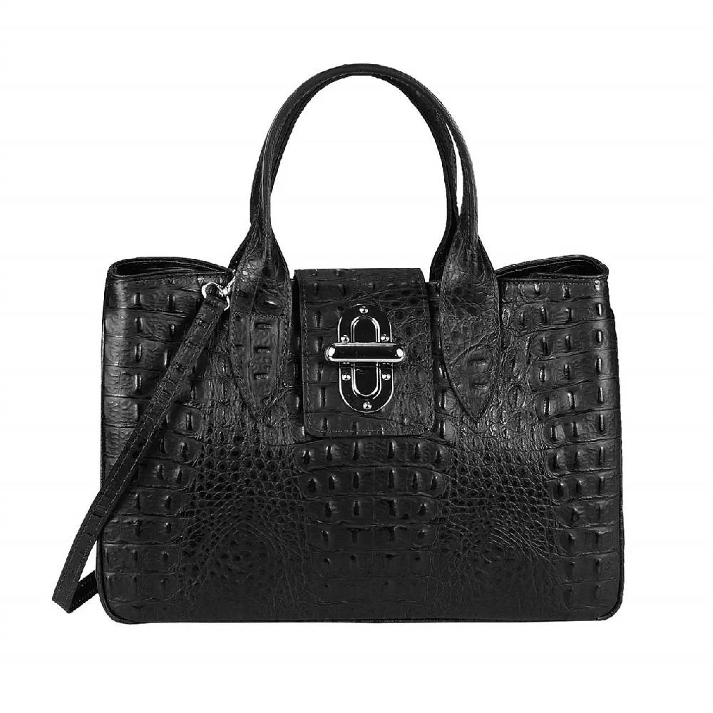 OBC Made in Italy Damen Echt Leder Tasche Business Shopper Glattleder oder Kroko Print Prägung Henkeltasche Schultertasche Handtasche Ledertasche Umhängetasche Hobo Tote Bag Schlussverkauf