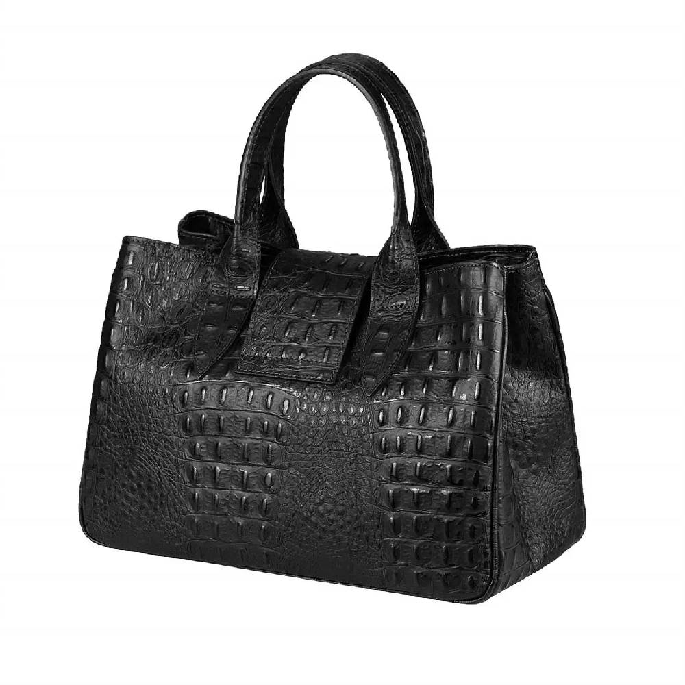 OBC Made in Italy Damen Echt Leder Tasche Business Shopper Glattleder oder Kroko Print Prägung Henkeltasche Schultertasche Handtasche Ledertasche Umhängetasche Hobo Tote Bag Schlussverkauf